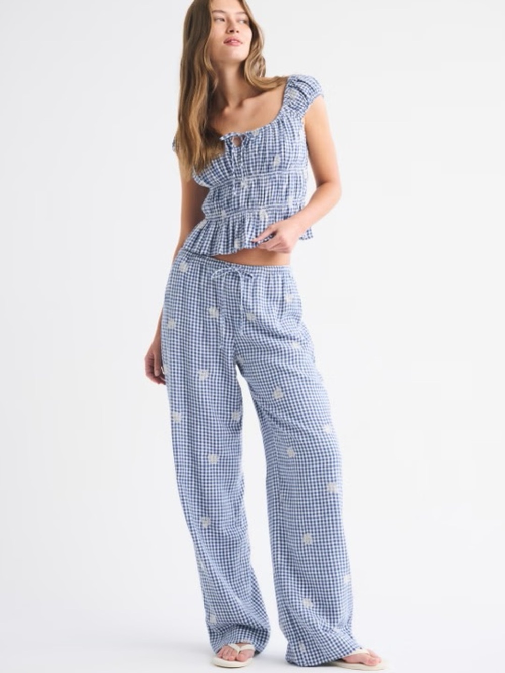 Abercrombie Linen Blend Pull-On Pant- Gingham Shell